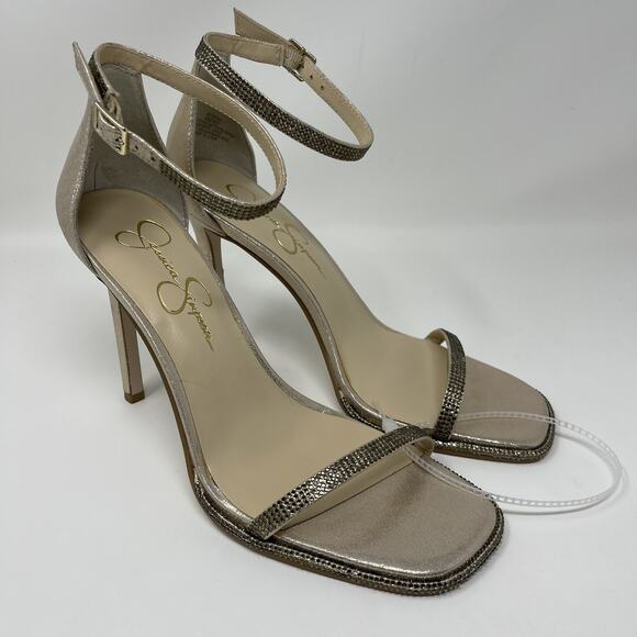 Jessica Simpson Ostey Heeled Sandals Womens Size 10.5 Champagne Rhinestone NEW - Picture 6 of 15